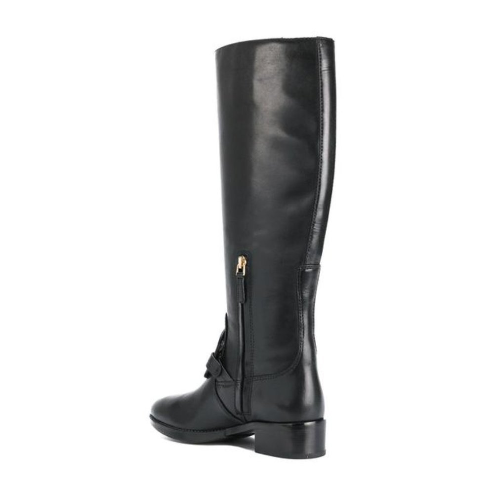 Black Leather Tory Burch Miller Pull-On Below The Knee Boots - Picture 3 of 10